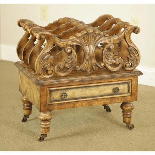 High Quality Faux Painted Canterbury with Drawer on Rolling Brass Casters - Possibly Maitland Smith Not Labeled