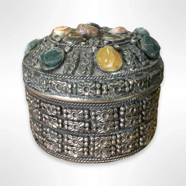 Moroccan Vintage Moroccan Jewelry Trinket Box With Semi-Precious Decorative Stones For Sale - Image 3 of 6