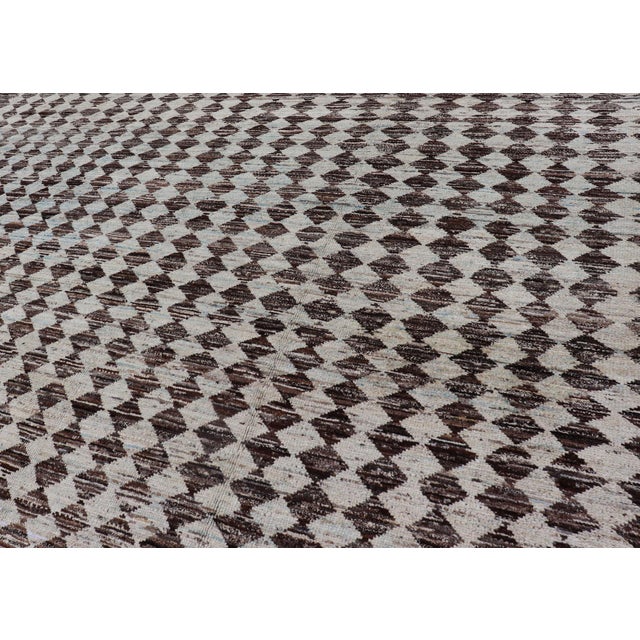 Tribal Moroccan With Intricate Diamond Pattern in White and Brown Tones 8'3 X 9'8 For Sale - Image 9 of 18