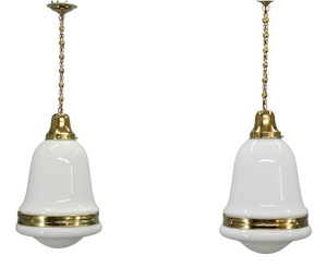 Luzette Pendant Lights in Opaline Glass and Brass by Peter Behrens for Aeg, 1930s, Set of 2