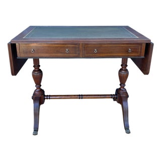 Spanish Regency Revival Drop-Leaf Writing Table with Leather Top, 1940s For Sale