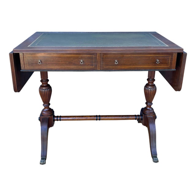 Spanish Regency Revival Drop-Leaf Writing Table with Leather Top, 1940s For Sale