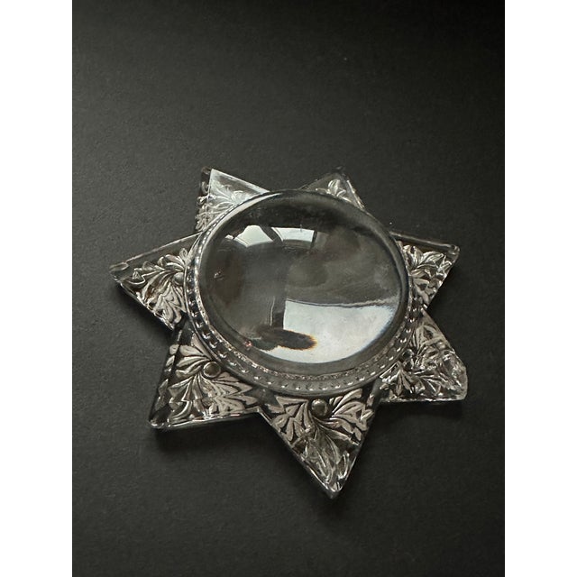 Art Deco Antique 1920s Art Deco 7 Point Star Heavy Glass Paperweight Magnifying Glass For Sale - Image 3 of 12