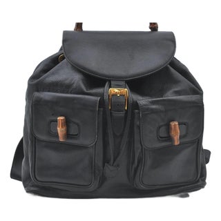 1990s Gucci Bamboo Backpack Leather Black For Sale