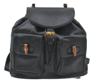 1990s Gucci Bamboo Backpack Leather Black