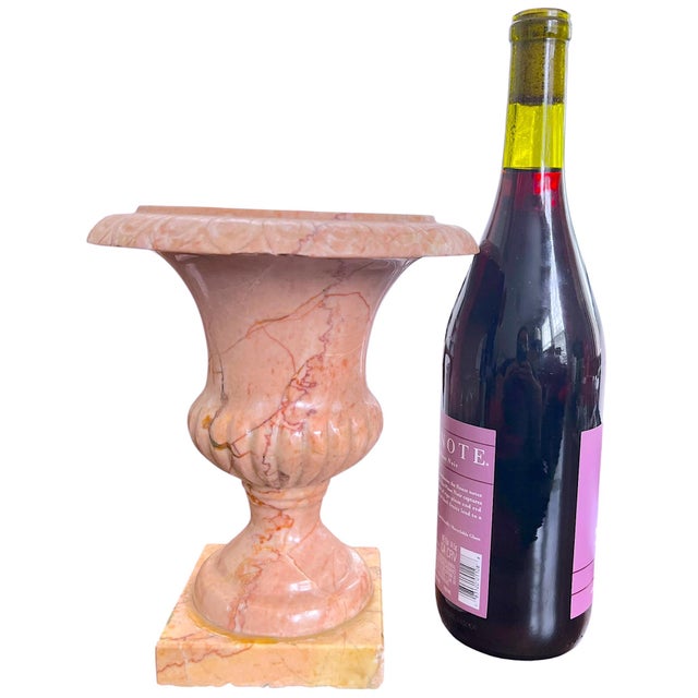 Vintage Carved Pink Marble Urn Jardinière Vessel For Sale - Image 9 of 9