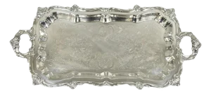 Vintage Victorian Silver Plated Narrow Footed Bar Serving Tray W Handles by Eton