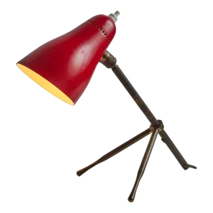 1950s Giuseppe Ostuni 'Ochetta' Red & Brass Wall or Table Lamp for O-Luce
