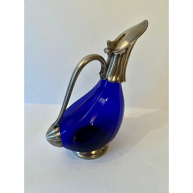 Cobalt Blue Decanter with Handle and Covered Spout For Sale In Los Angeles - Image 6 of 9