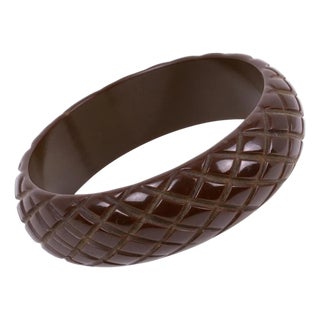 Cocoa Brown Bakelite Bracelet Bangle with Pineapple Carving For Sale