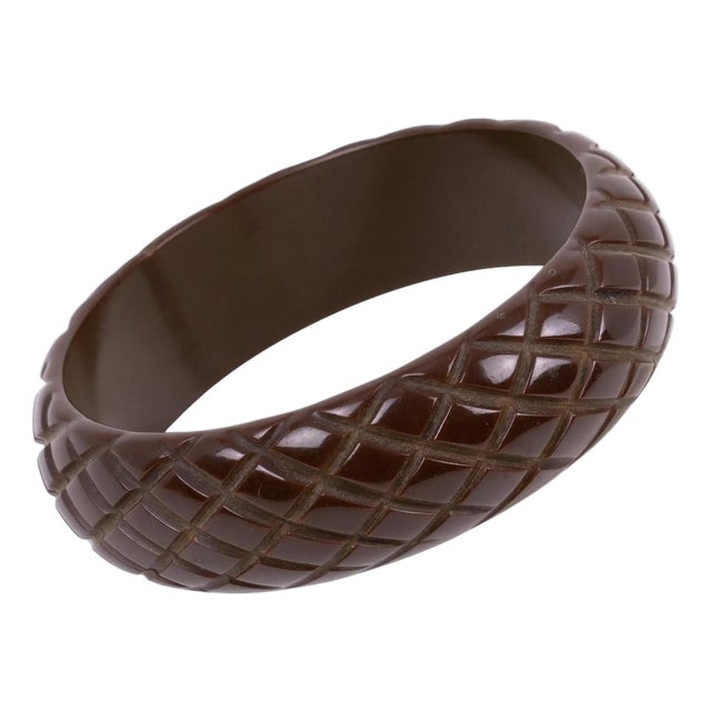 Cocoa Brown Bakelite Bracelet Bangle with Pineapple Carving For Sale