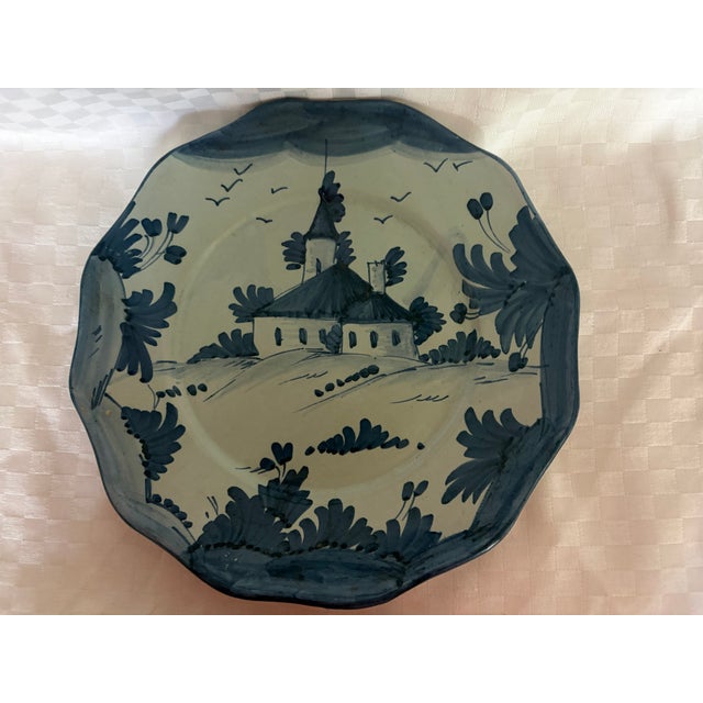 Rustic European Pair of Delft Style Vintage Hand Painted Plates For Sale - Image 3 of 15