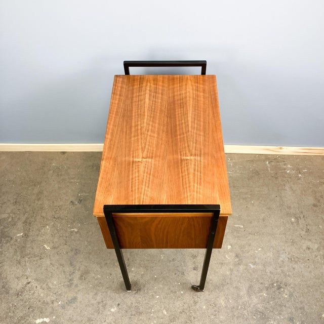 Mid-Century Modern Rolling Sewing Box in Walnut on Tubular Steel Legs, 1960s For Sale - Image 9 of 10