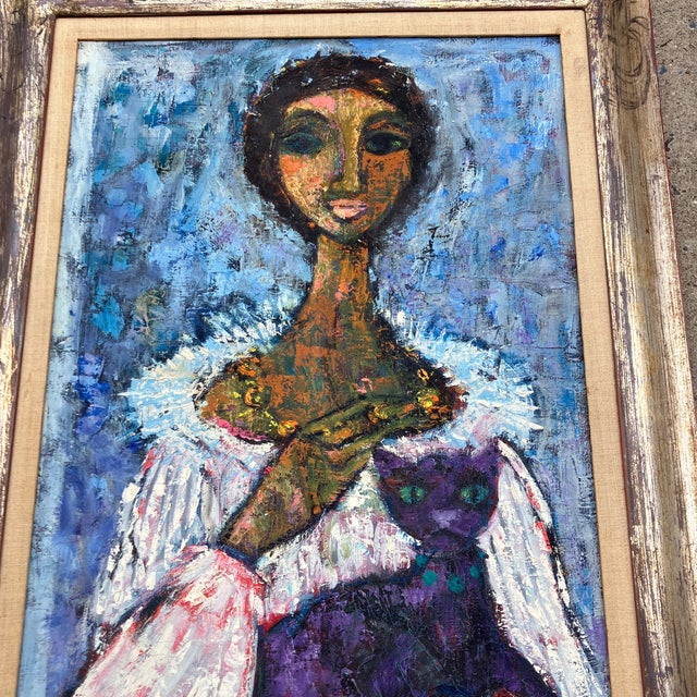 Original 18 x 28 painting on stretched canvas signed bottom left dated 66 Overall size with aged & distressed silver leaf...