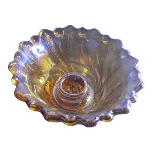1970s Vintage Indiana Glass Iridescent Marigold Single Taper Candle Holder