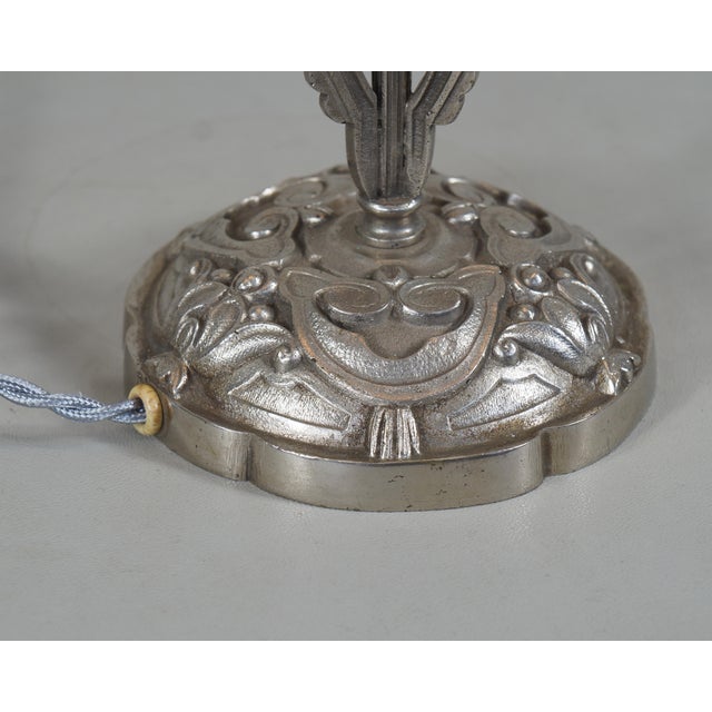 1920s French Art Deco Muller Freres Frosted Glass & Nickeled Bronze Table Lamp For Sale - Image 9 of 12