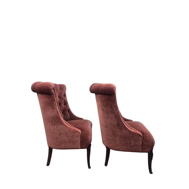 Vintage Queen Anne Style Tufted Wingback Chairs Newly Reupholstered - Pair For Sale - Image 12 of 14