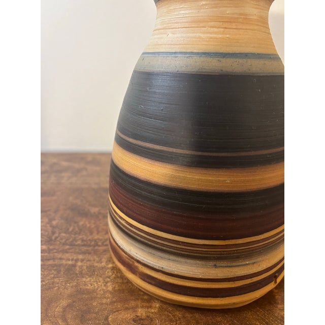 Vintage Studio Pottery Stoneware Vase, Earthtone Striped Signed For Sale In Miami - Image 6 of 7