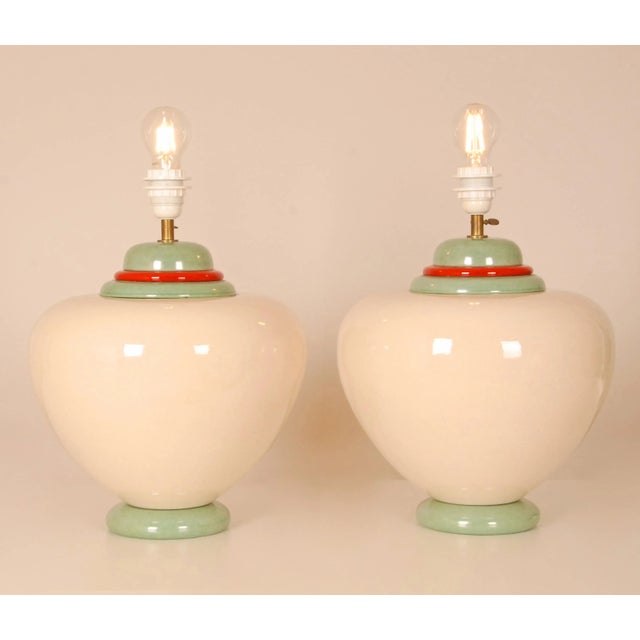 Mid-Century Modern Vintage Table Lamps French Vase Lamps Mid Century Modern Ceramic Vase Lamps - A Pair For Sale - Image 3 of 10