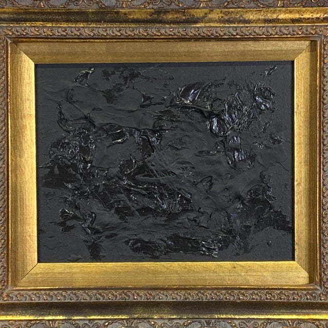 Abstract Creation - Black on Black Mixed Media Painting by Stephen Hansrote For Sale - Image 3 of 9
