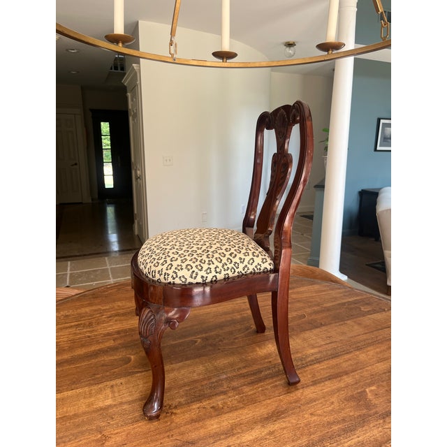 Vintage Mahogany Queen Anne Style Children's or Sample Chair With Pale Gold Leopard Seat Cushion For Sale - Image 4 of 8