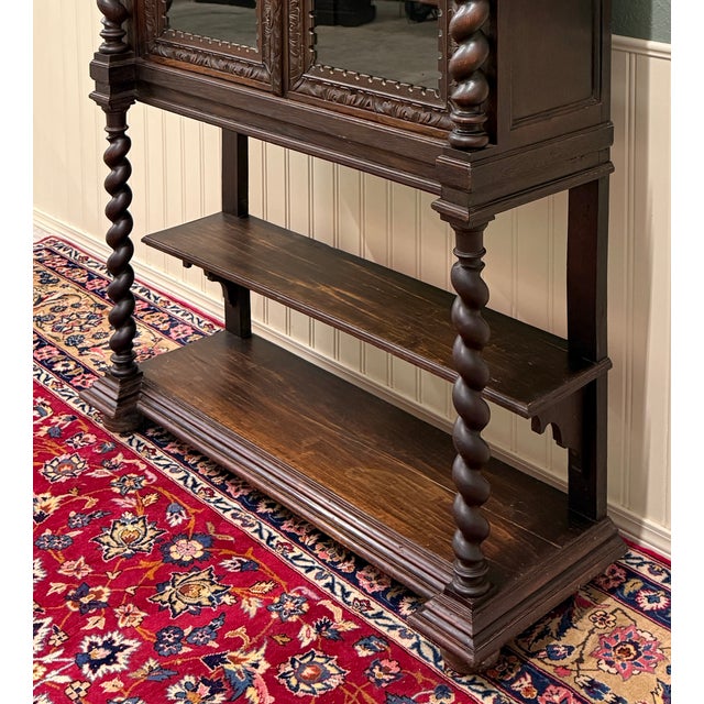 Antique French Louis XIII Style Bookcase Display Cabinet Barley Twist Oak c.1880 For Sale - Image 10 of 18
