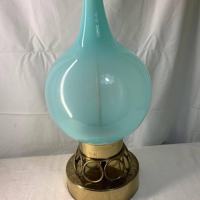 Mid-Century Modern Vintage 1960s Mid-Century Modern Tiffany Blue Murano Opaline Glass Table Lamp For Sale - Image 3 of 8
