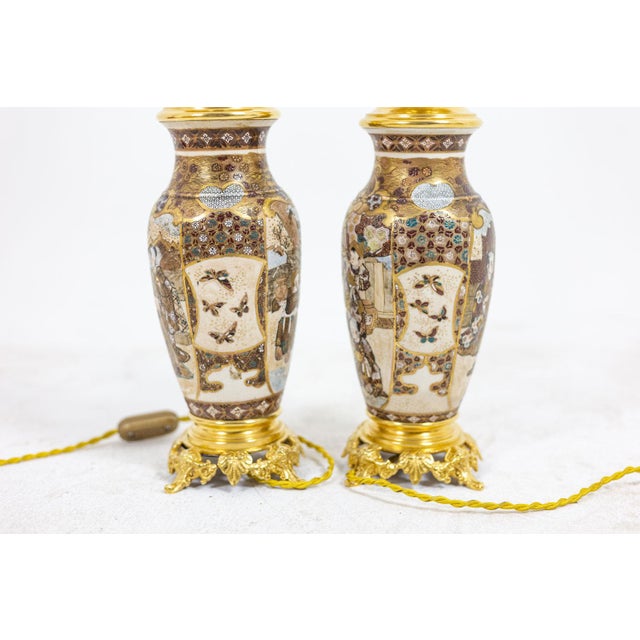 Satsuma Earthenware and Gilt Bronze Lamps, 1880s, Set of 2 For Sale - Image 4 of 11
