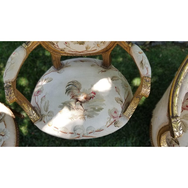 Late 19th C. Louis XVI Revival Giltwood Aubusson Tapestry Salon Suite | Canapé & Four Fauteuils For Sale - Image 10 of 18