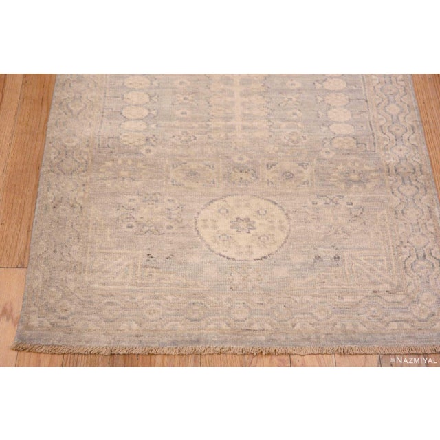 Modern Light Neutral Grey Khotan Pomegranate Design Modern Hallway Runner Rug For Sale - Image 3 of 7