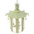 A beautifully crafted Chinoiserie-style pagoda chandelier featuring a soft green and gold painted tole frame with elegant...