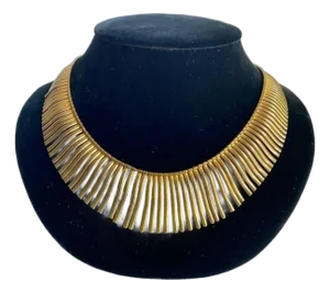 Vintage Gold Tone Fringe Bib Necklace Etruscan Tribal Cleopatra Style India Tanjore 21”
