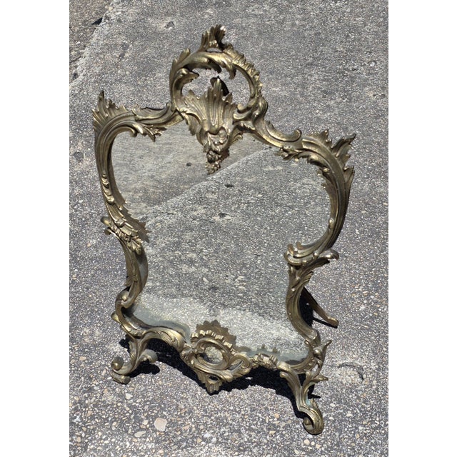 1900 - 1909 Gilt Brass Rococo Mirror With Easel Back For Sale - Image 5 of 8