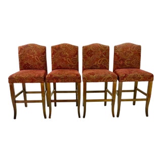 198-S Vintage Rustic European Italian Boho Chic Upholstered Bar Stools - Set of 4. For Sale