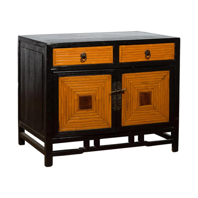 1930s Chinese Art Deco Black Lacquer Bamboo Design Two-Toned Side Cabinet For Sale - Image 10 of 13