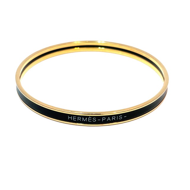 Modern Hermes 18k Rose Gold Plated and Black Enamel Uni Bangle For Sale - Image 3 of 9