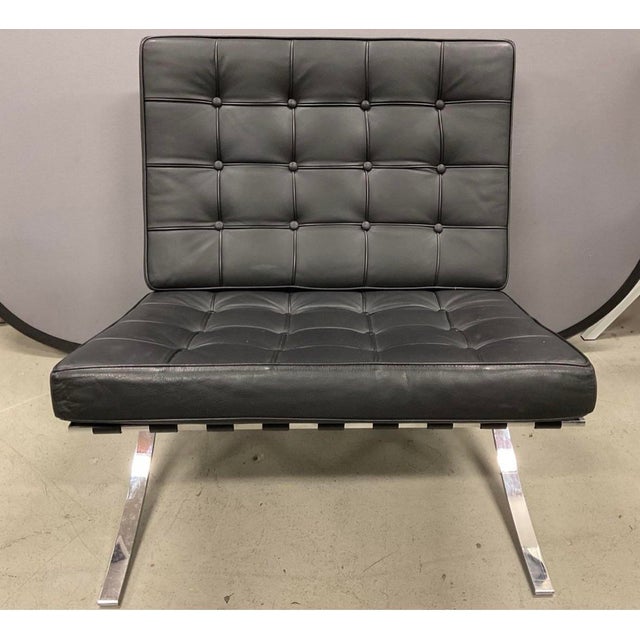 Mid 20th Century In the Style of Ludwig Mies Van Der Rohe for Knoll - A Pair of Barcelona-Style Black and Chrome Chairs For Sale In Philadelphia - Image 6 of 11