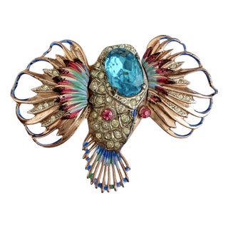 Vintage Coro Craft Sterling Vermeil Figural Bird Brooch For Sale