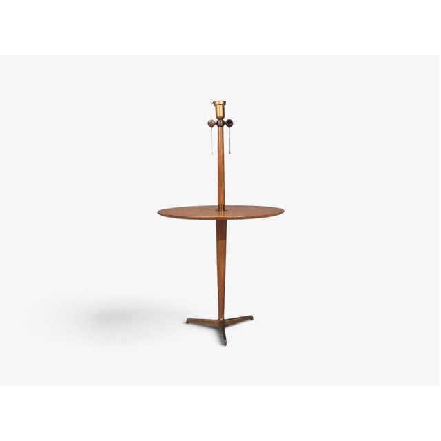 1940s Mid-Century Modern Edward Wormley, Rare Snack Floor Lamp, Wood, Brass For Sale - Image 9 of 15