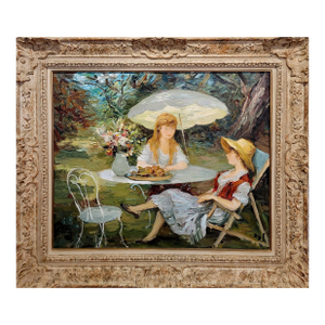 Marcel Dyf -Claudine & Jacqueline Relaxing at Bois d'Arcy Garden-Oil Painting