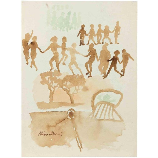 Mino Maccari, Holding Hands, 1935, Watercolor For Sale - Image 3 of 3