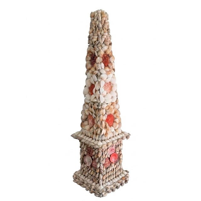 Giant handmade seashell encrusted obelisk. A true statement piece - 30" tall, 8" square at bottom. A one of a kind accent...
