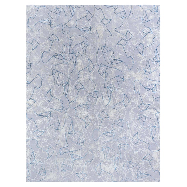 Modern Tibetan Ink Ondulations Hand-Knotted Wool & Silk Rug by Doris Leslie Blau For Sale