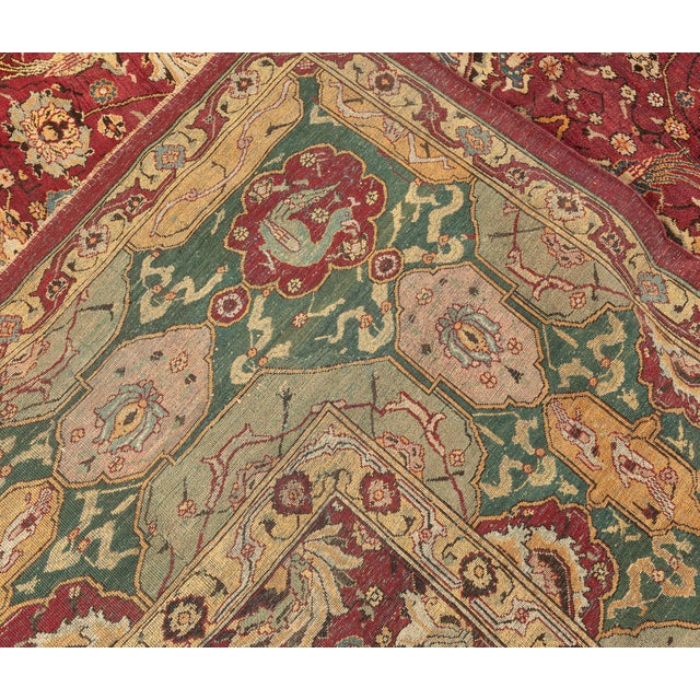 Textile Antique Indian Agra Burgundy Background Rug For Sale - Image 7 of 8