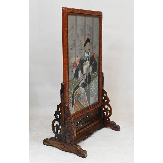 Chinese Silk Woven Hardwood Screens, 1840s, Set of 2 For Sale - Image 6 of 14