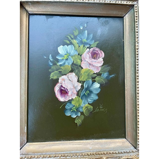 Fantastic Original Antique Botanical Oil Painting Victorian Still Life Roses Dogwood Antique Frame For Sale In Philadelphia - Image 6 of 8