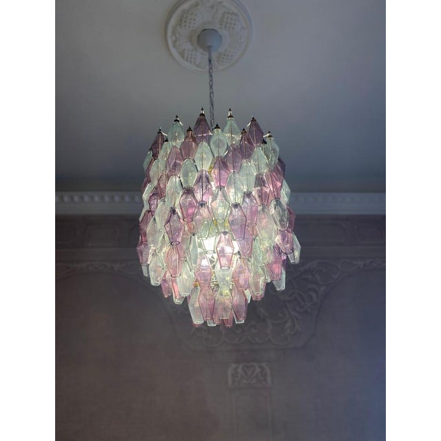 Glass Mid-Century Pink Amethyst and Clear Poliedri Chandelier, 1960 For Sale - Image 7 of 14