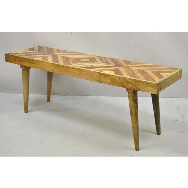 Mid-Century Modern Geometric Wood Design, Rustic Farmhouse Bench - 48" For Sale - Image 3 of 6