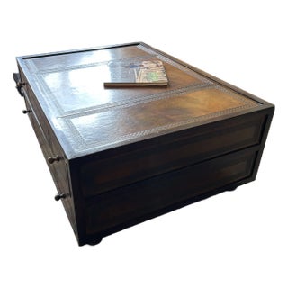 Early 20th Century Leather and Wood Low Chest/Coffee Table For Sale