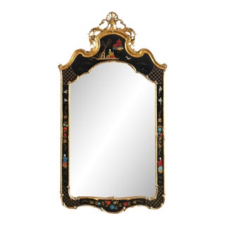Late 20th Century Georgian Style Black Chinoiserie Mirror by Friedman Brothers For Sale